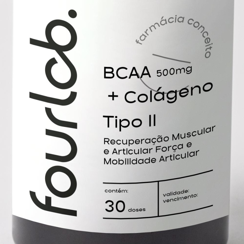 BCAA 500mg + Colágeno Tipo II - Recuperação Muscular e Articular Força e Mobilidade Articular - 30 doses