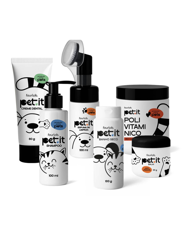 Combo Pet.it: Creme Dental, Shampoo, Espuma de Limpeza, Banho Seco, Balm e Polivitamínico