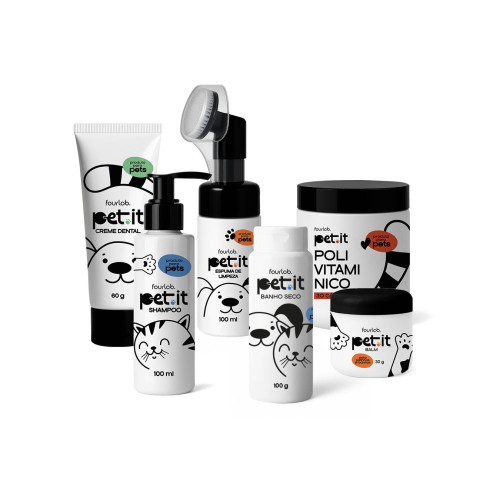 Combo Pet.it: Creme Dental, Shampoo, Espuma de Limpeza, Banho Seco, Balm e Polivitamínico